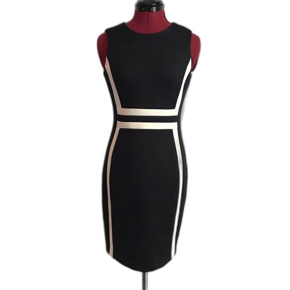 Calvin Klein Black & White Color Block Sheath Scuba Dress Size 4P Sleeveless - Picture 9 of 13